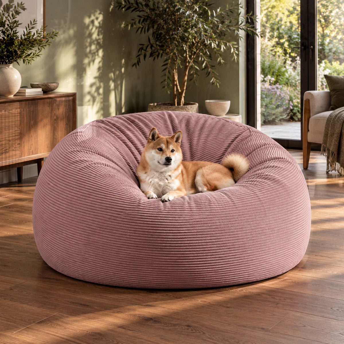 Puf Gigante Redondo XXL de Pana Rosa empolvado