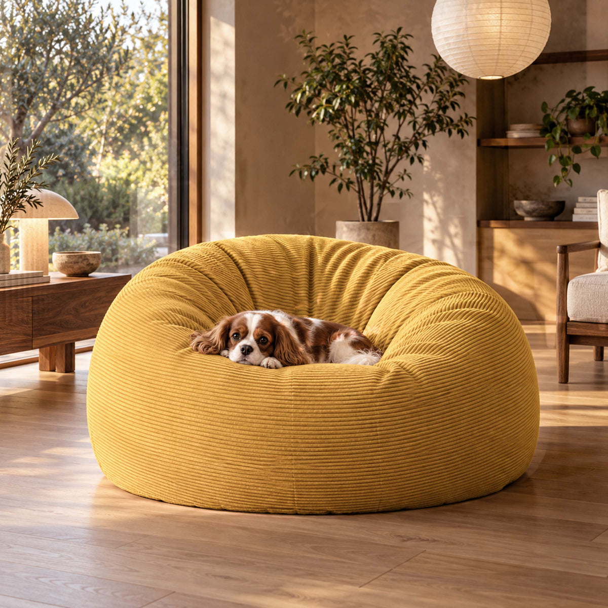 XXL Giant Round Corduroy Bean Bag Mustard Yellow