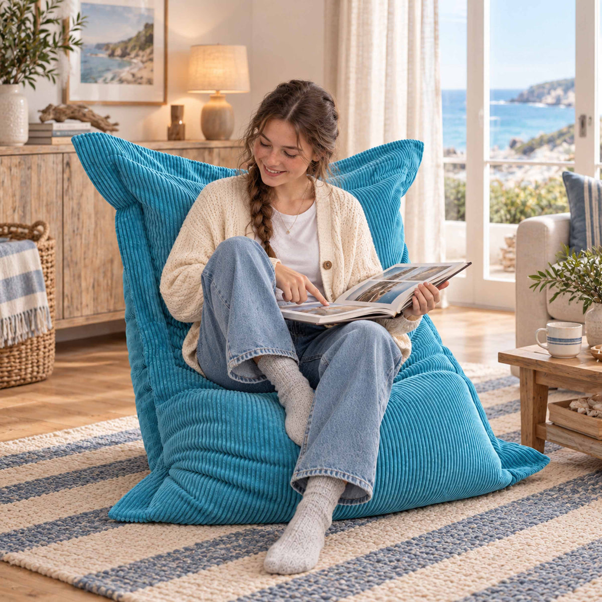Sky Blue Corduroy Bean Bag