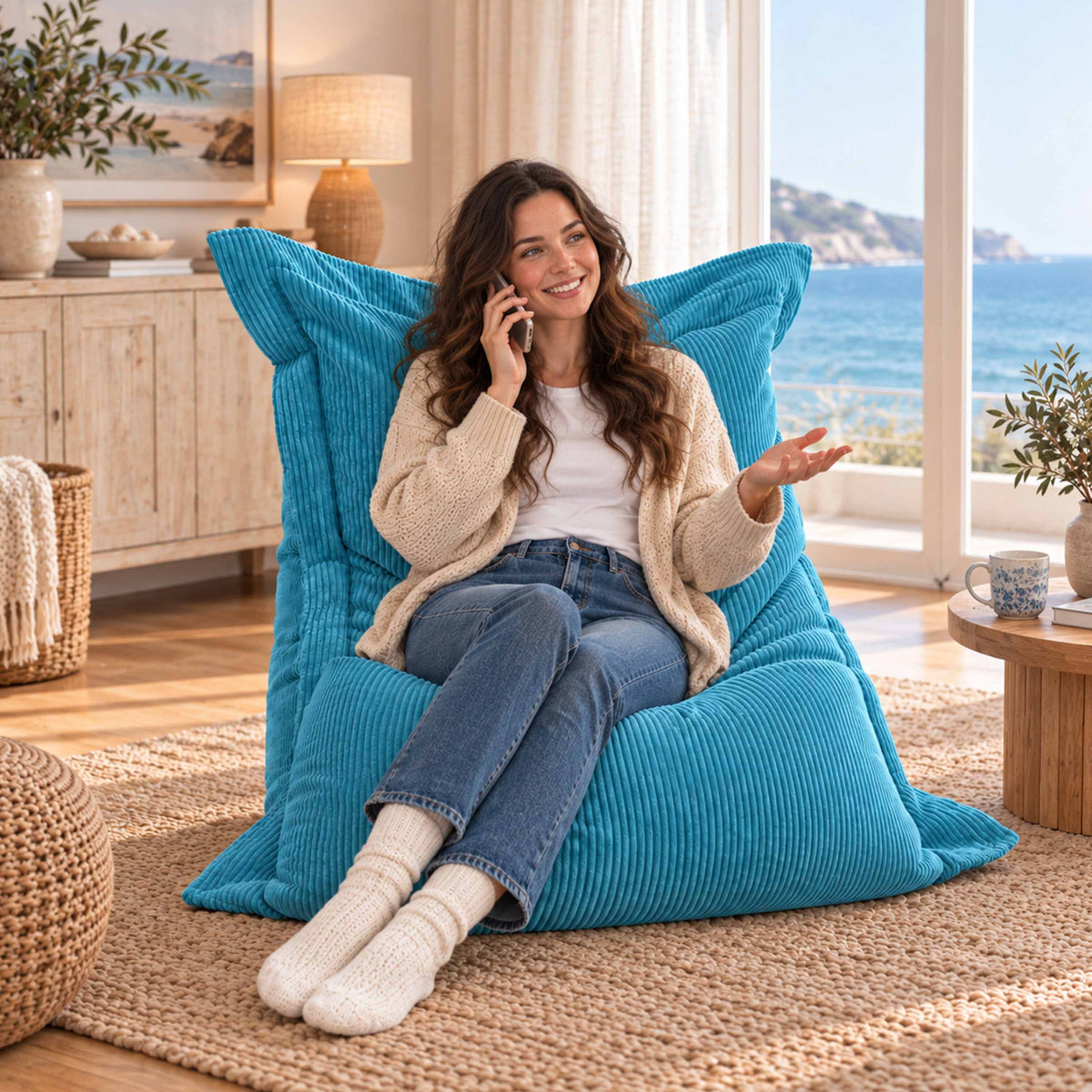 Sky Blue Corduroy Bean Bag