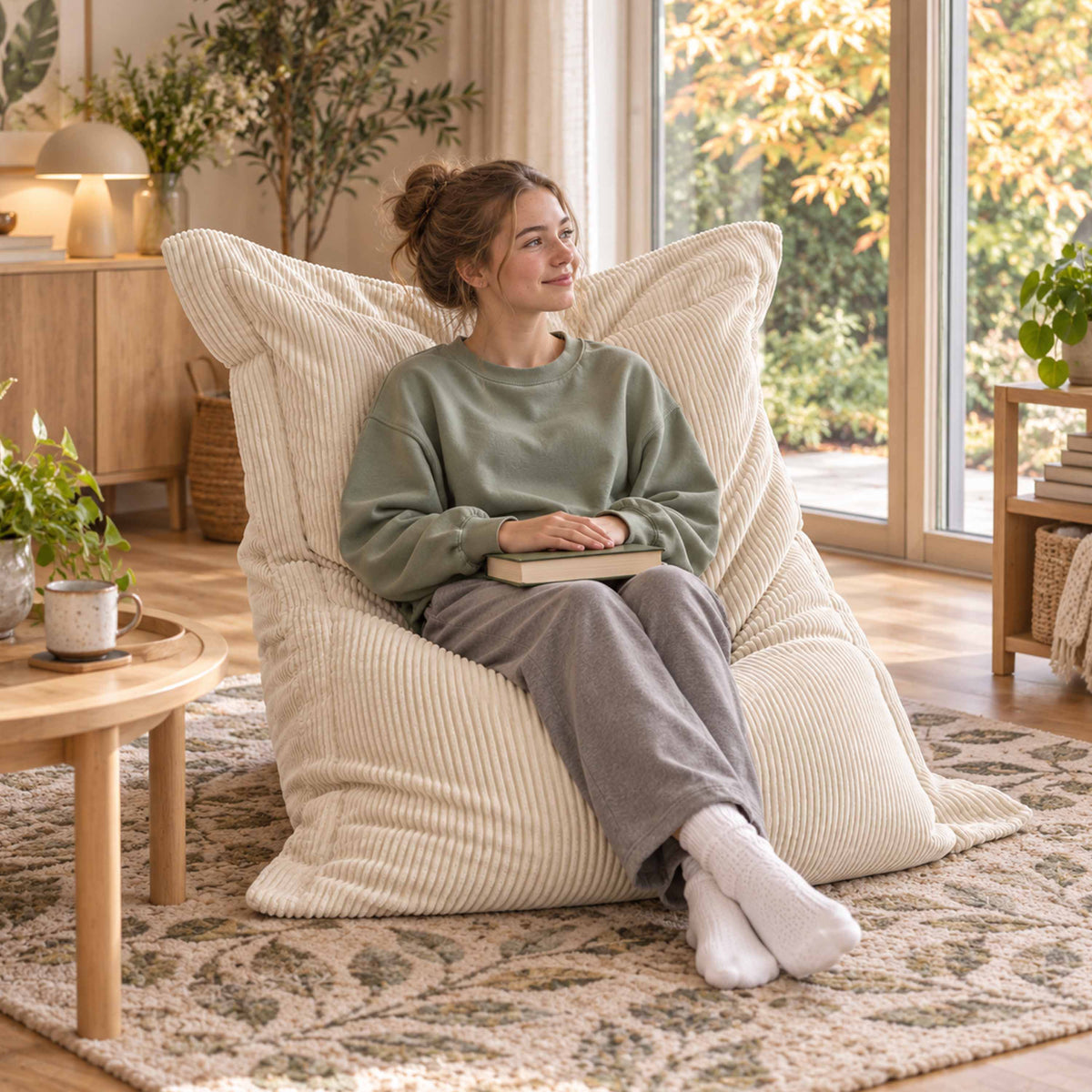Beige Corduroy Bean Bag