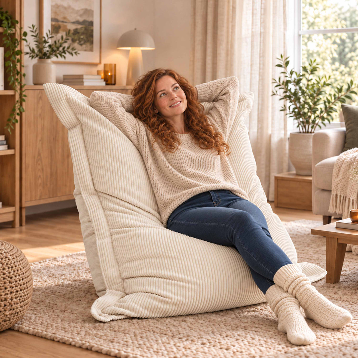 Beige Corduroy Bean Bag