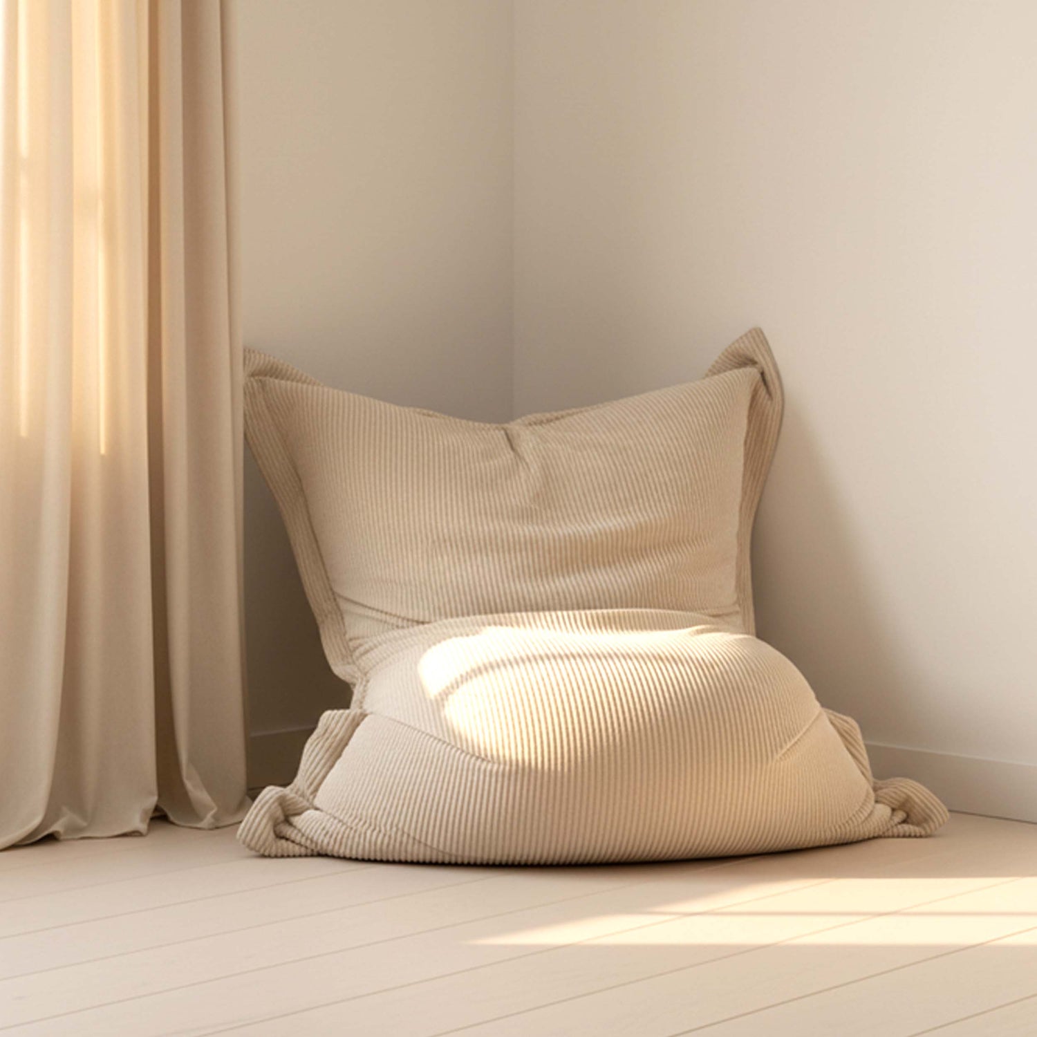 Pouf Velours Côtelé Beige