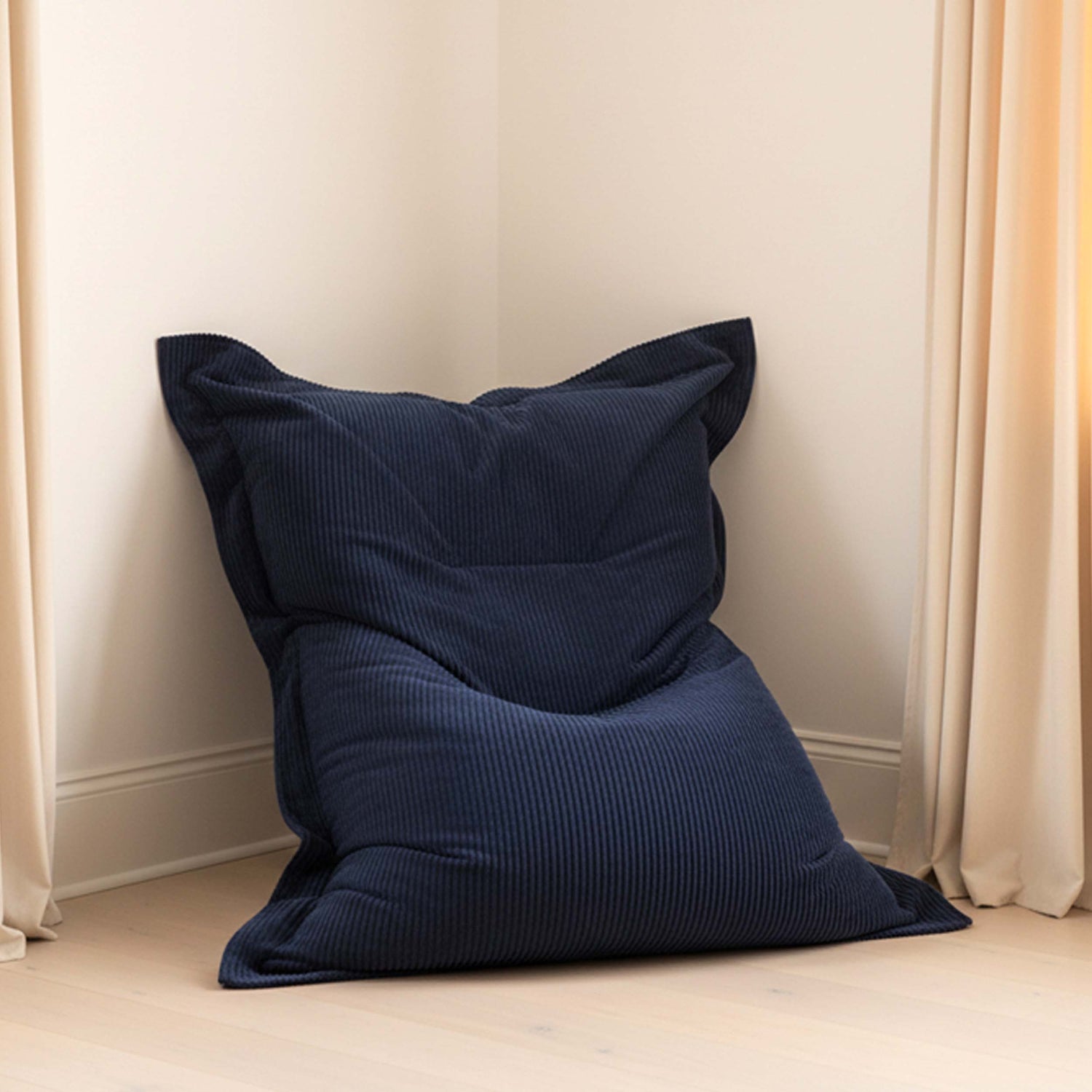 Pouf Velours Côtelé Bleu Marine