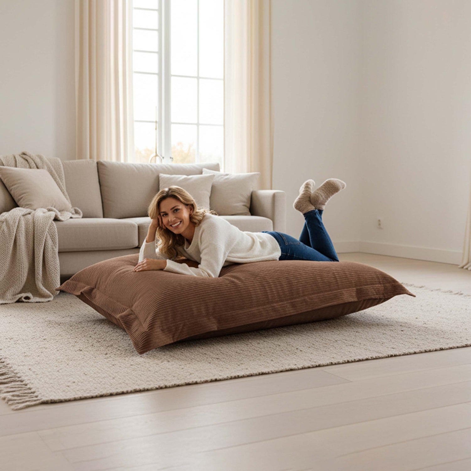 Pouf Velours Côtelé Marron