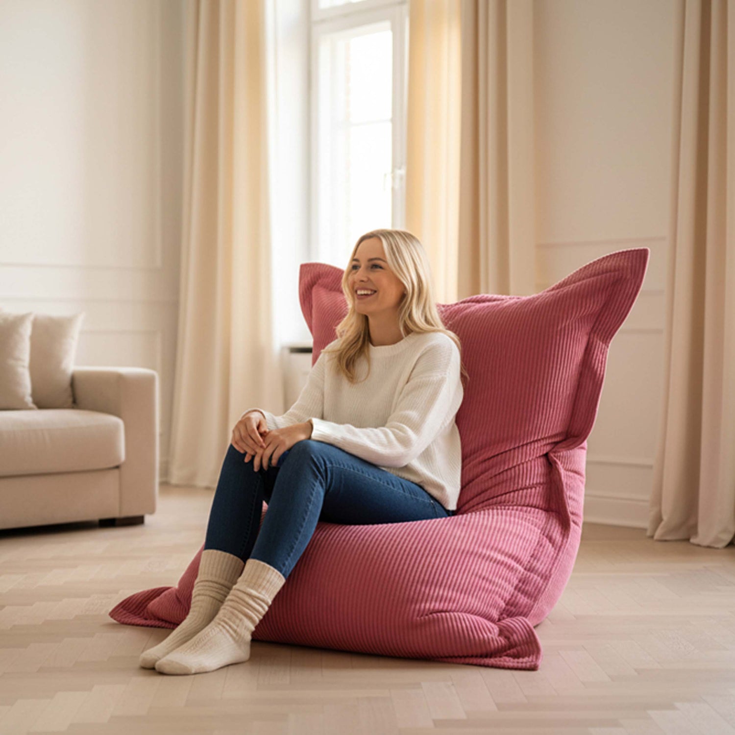 Pouf Velours Côtelé Rose