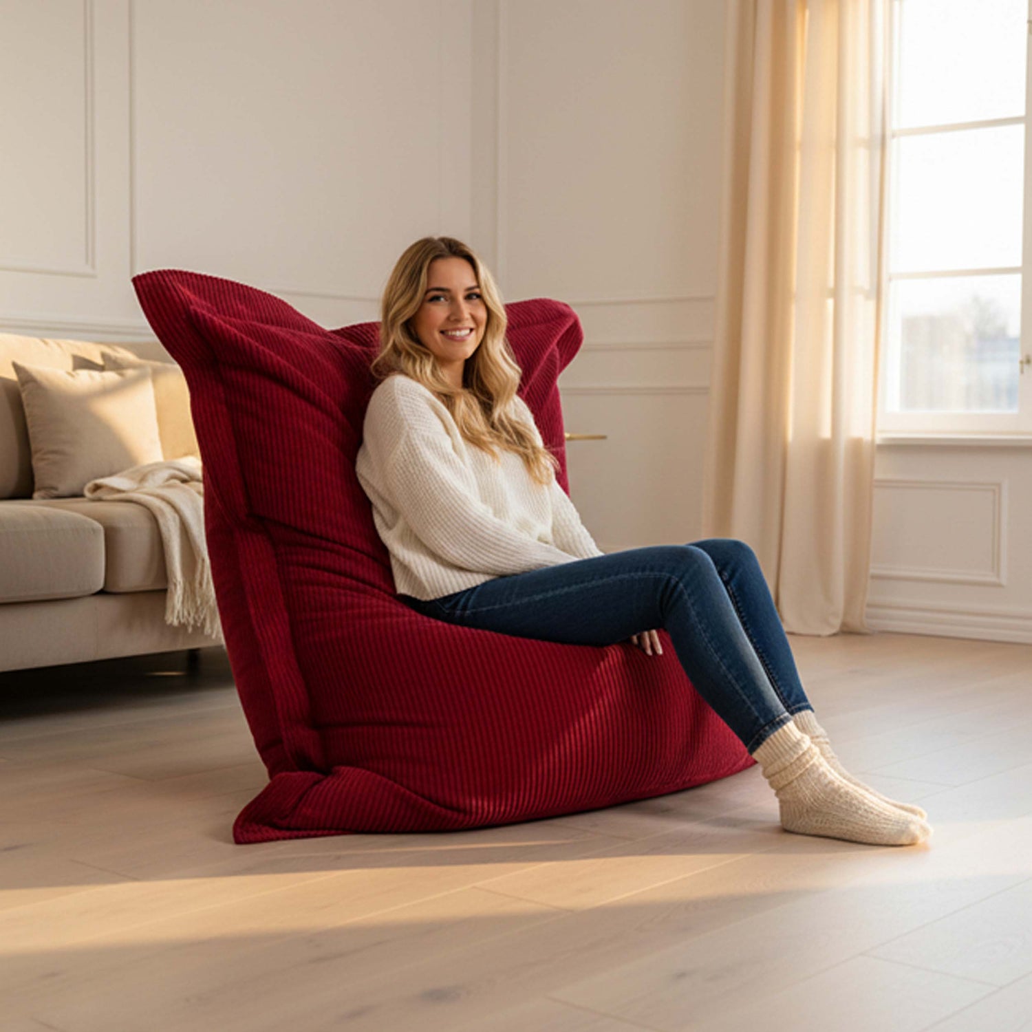 Pouf Velluto Coste Rosso