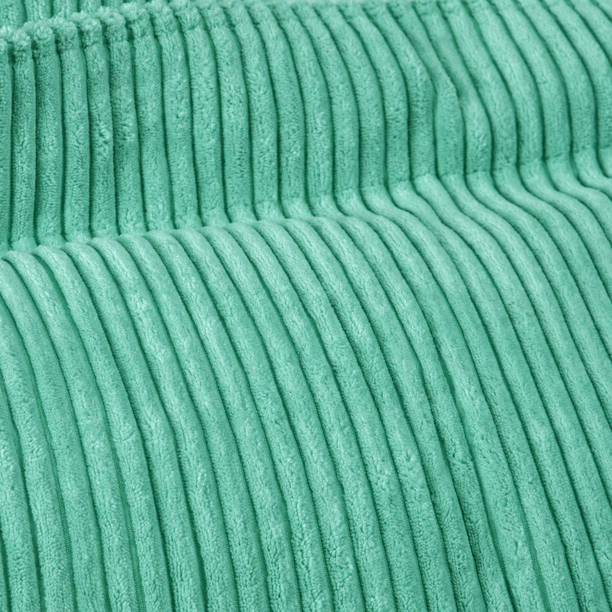 Pouf cube velours côtelé turquoise déhoussable, détail texture rayée en velours turquoise
