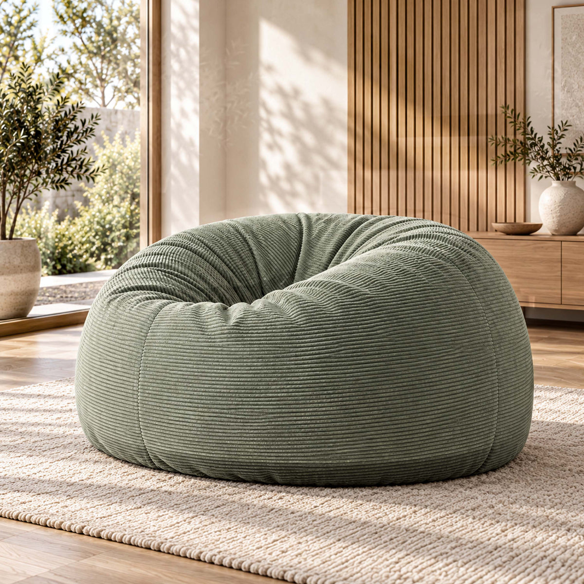 XXL Giant Round Sage Green Corduroy Bean Bag