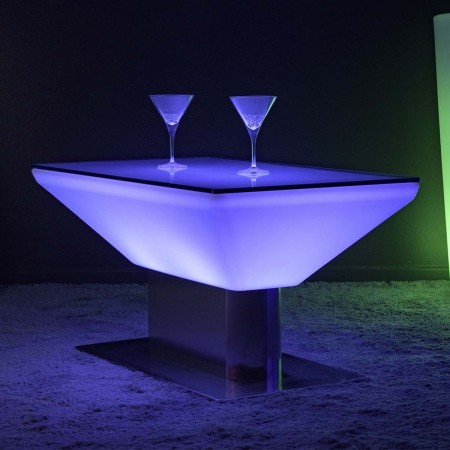 Mesa de centro iluminada por LED multicolor - Cuadrada de acero
