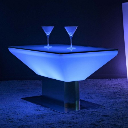 Tavolino da caffè illuminato a LED multicolore - Quadrato in acciaio