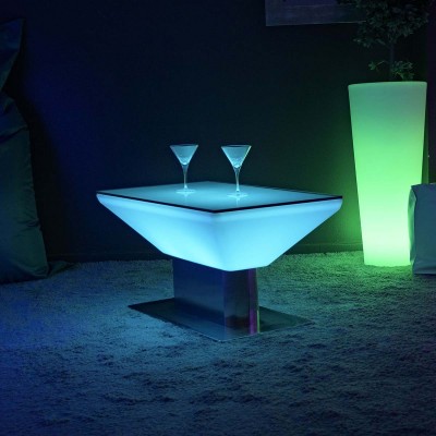Mesa de centro iluminada por LED multicolor - Cuadrada de acero