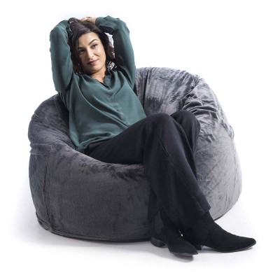 Puff runder Sessel XL Innenausstattung aus grauem Fleece-Stoff, abnehmbarer Bezug, für Wohnzimmer, Schlafzimmer - TiTAN