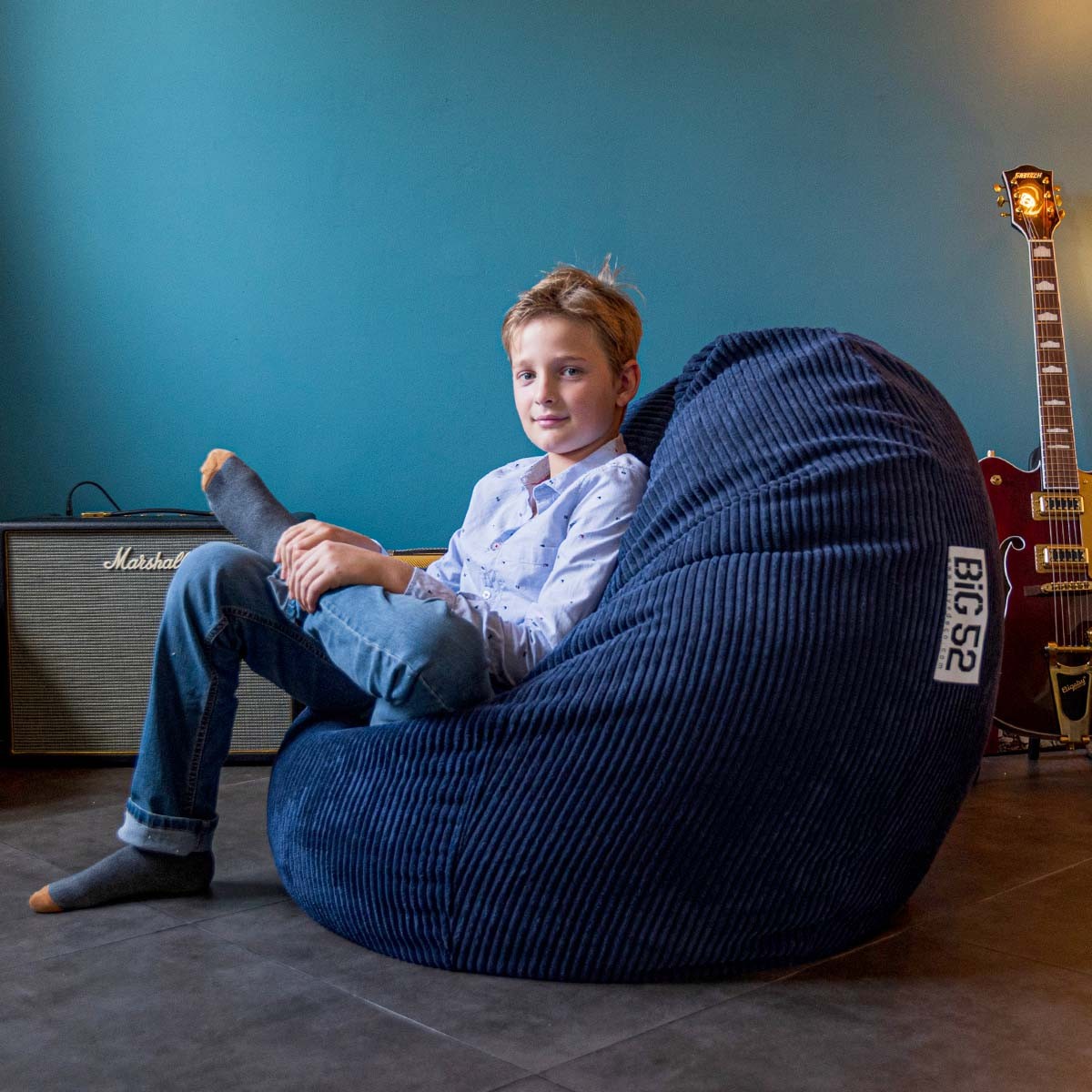 Pouf Poire Velours Côtelé Bleu Marine