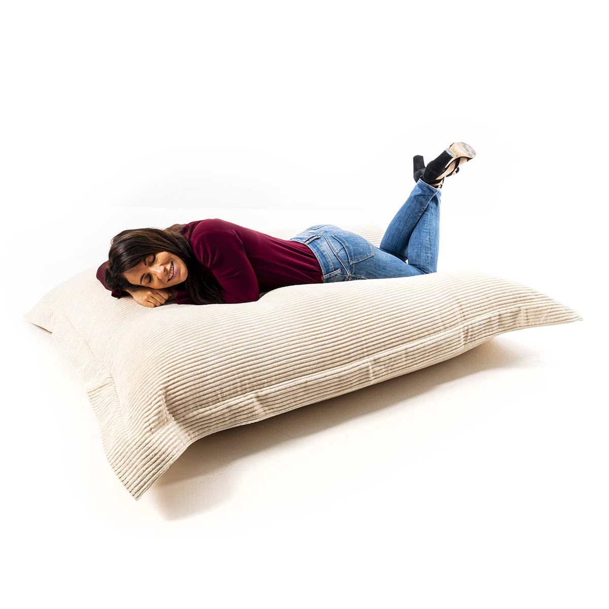 Pouf Velours Côtelé Beige