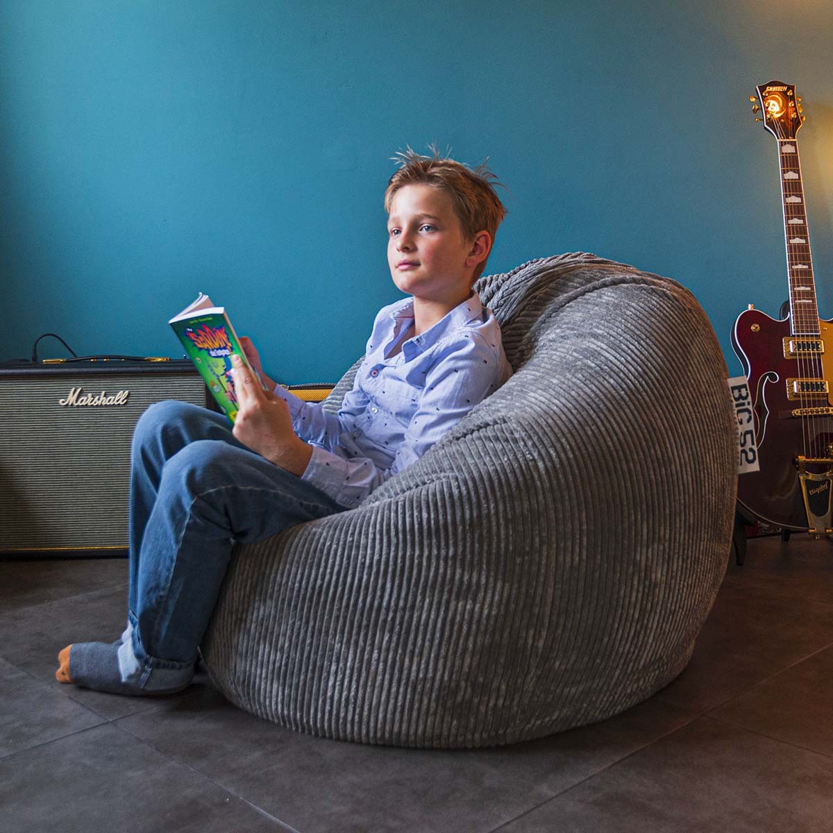 Corduroy Velvet Gray Bean Bag Pouf