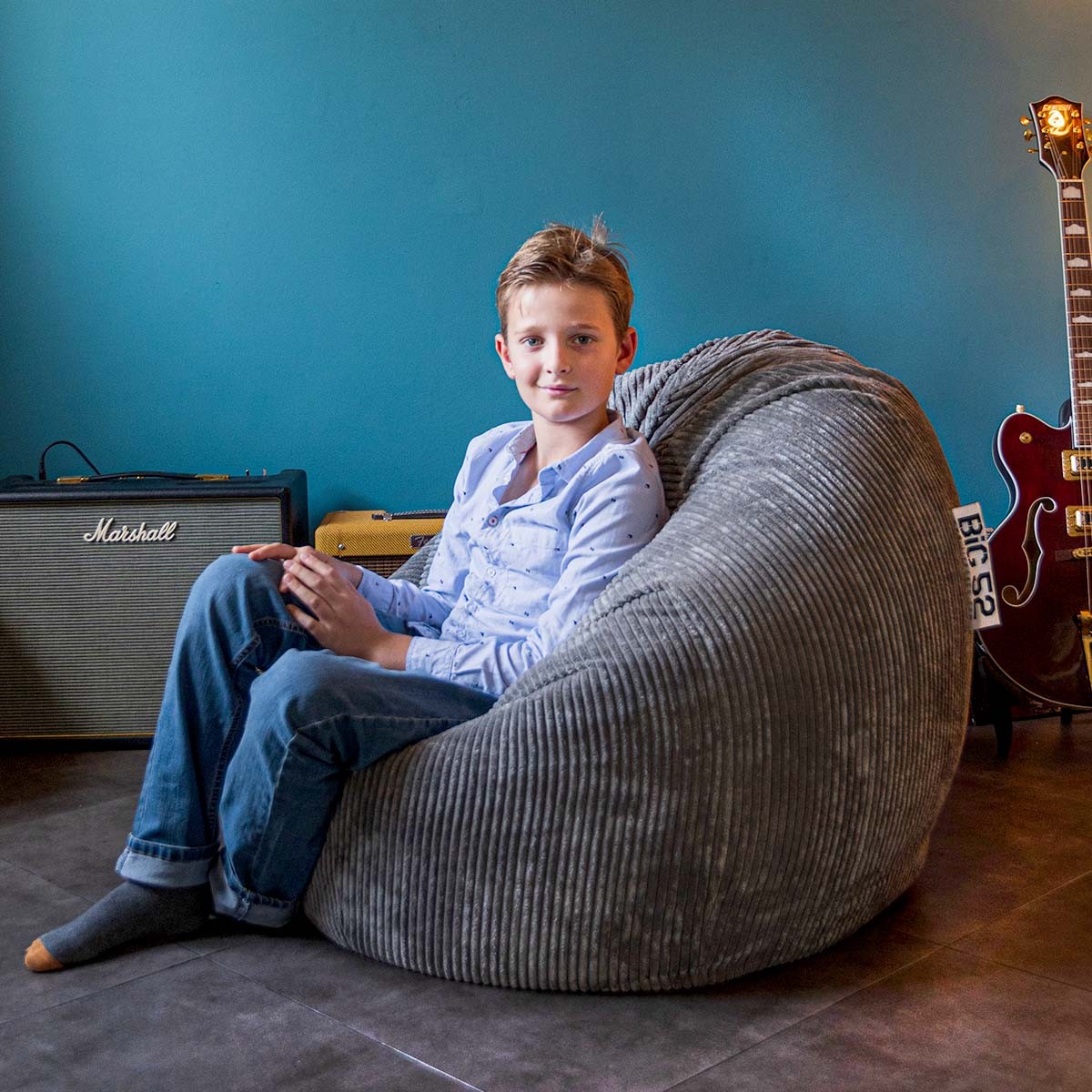 Housse Vide Pouf Poire Velours Côtelé Gris