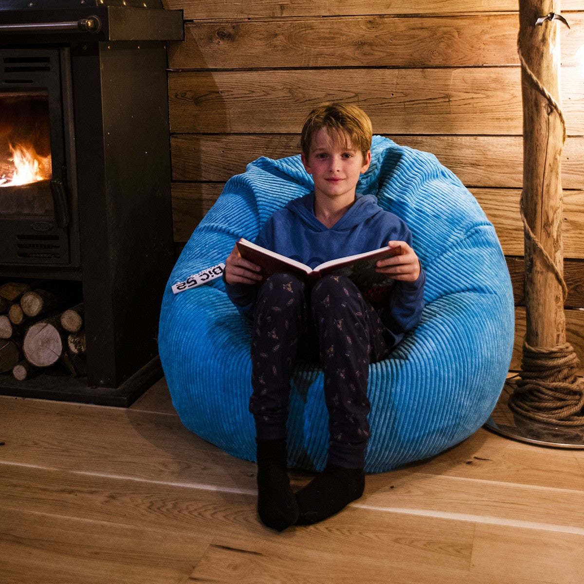 Pouf Poire Velours Côtelé Bleu Ciel