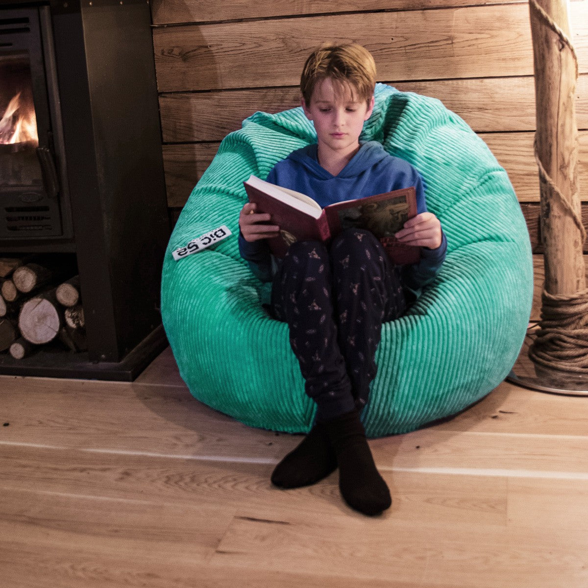 Pouf Poire Velours Côtelé Turquoise
