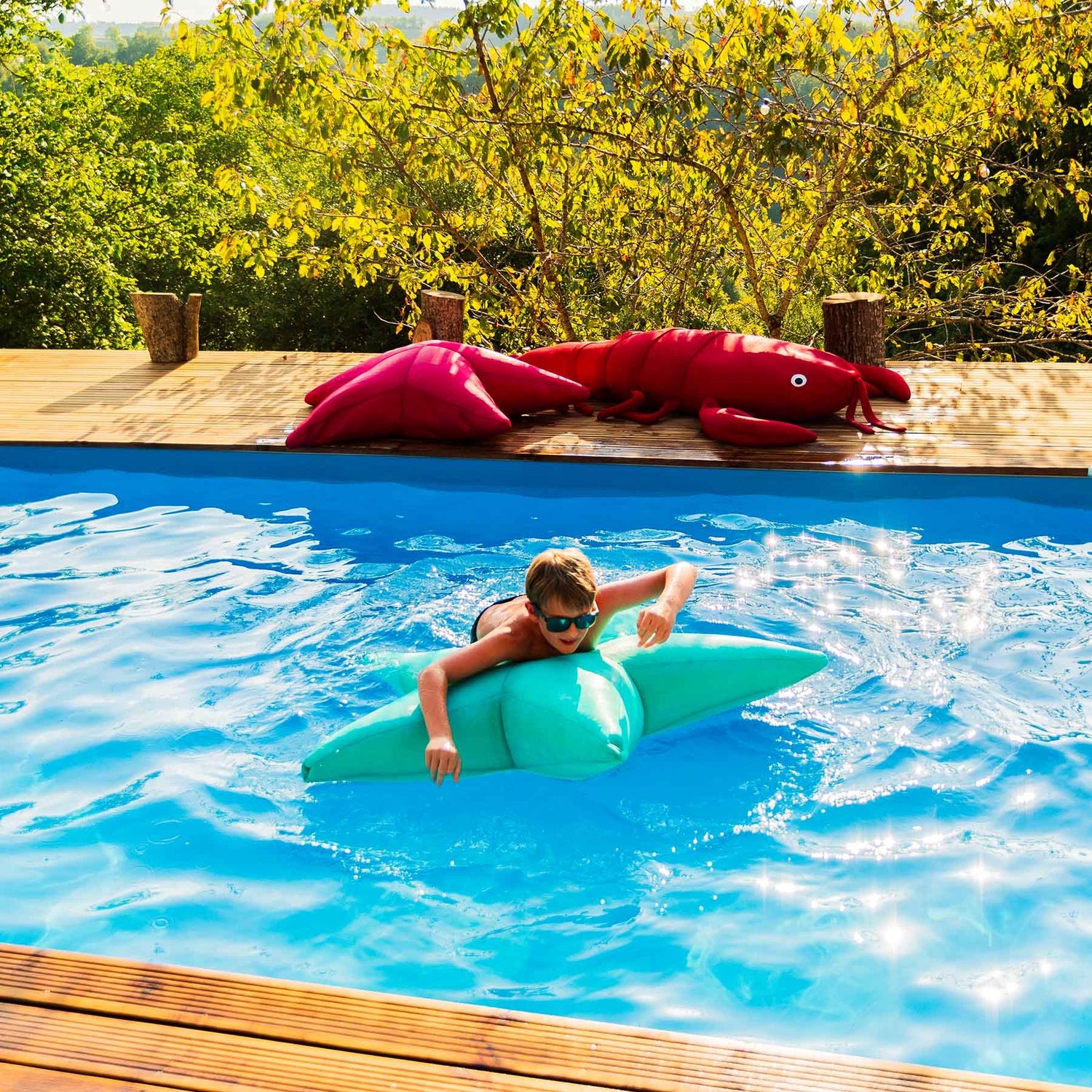 Pouf Piscine, Étoile de Mer Bleu Turquoise