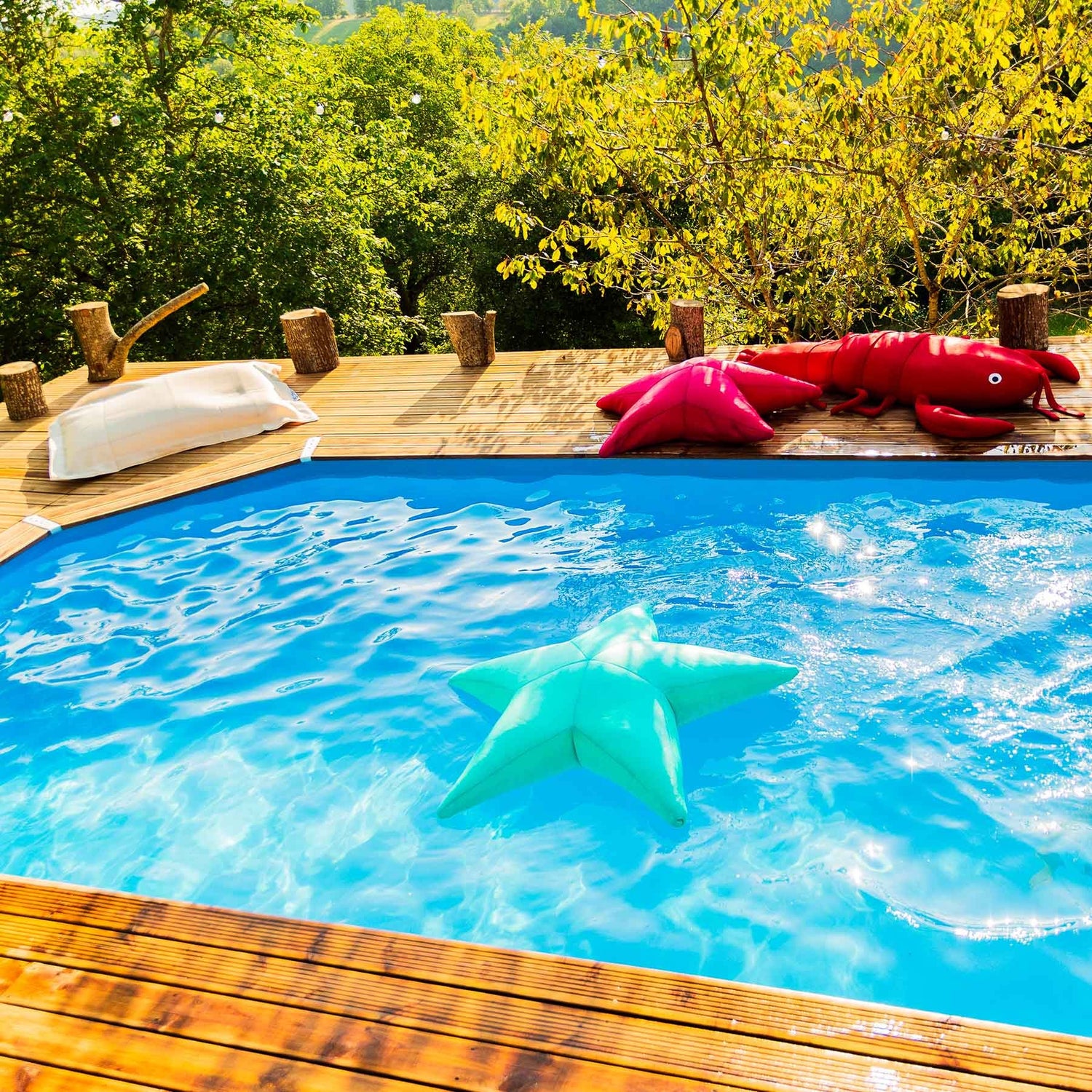 Pouf Piscine, Étoile de Mer Bleu Turquoise