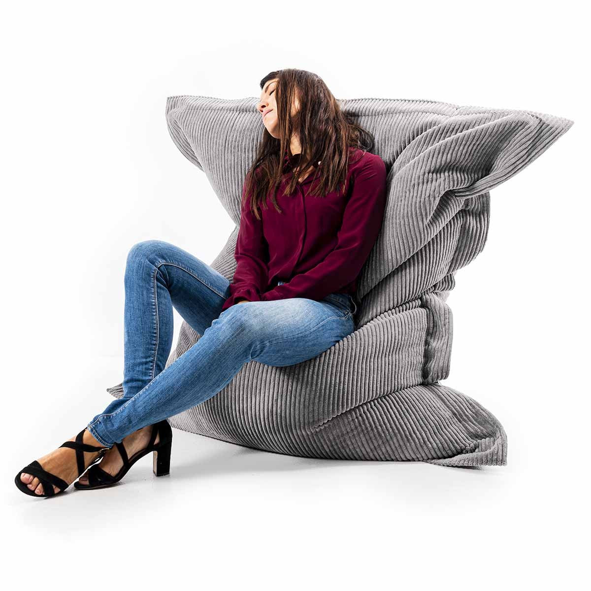 Pouf Velluto Coste Grigio Chiaro