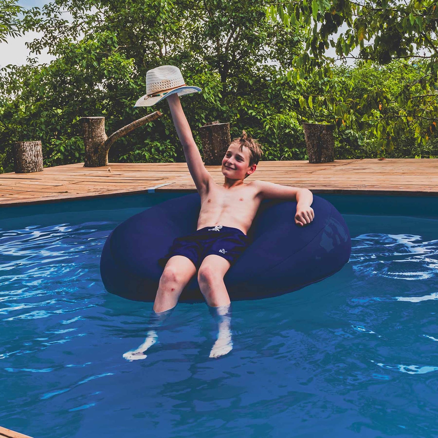 Pouf Rond Piscine Bleu