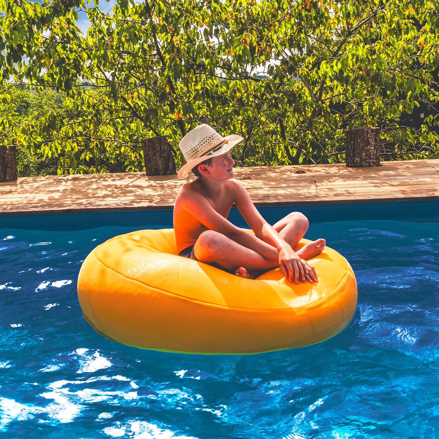 Pouf Rond Piscine Jaune