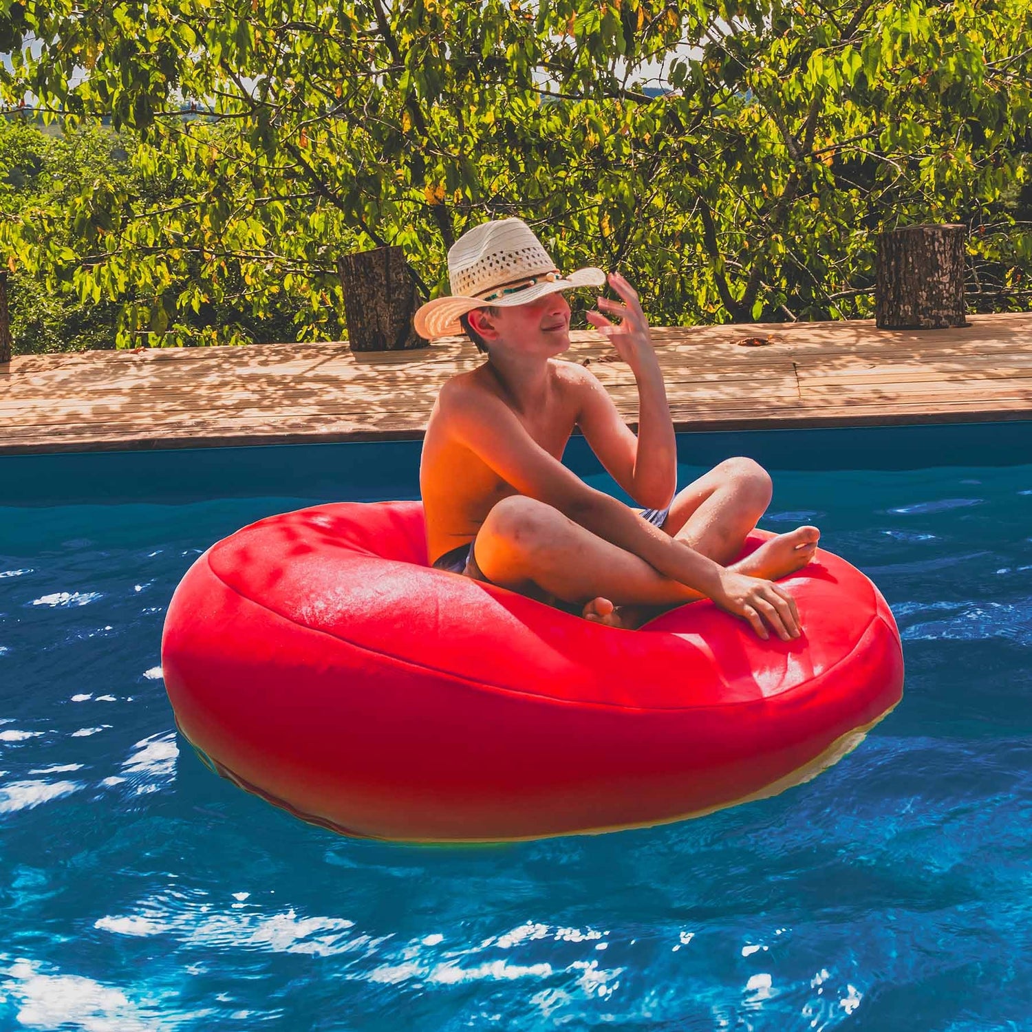 Pouf Rond Piscine Rouge