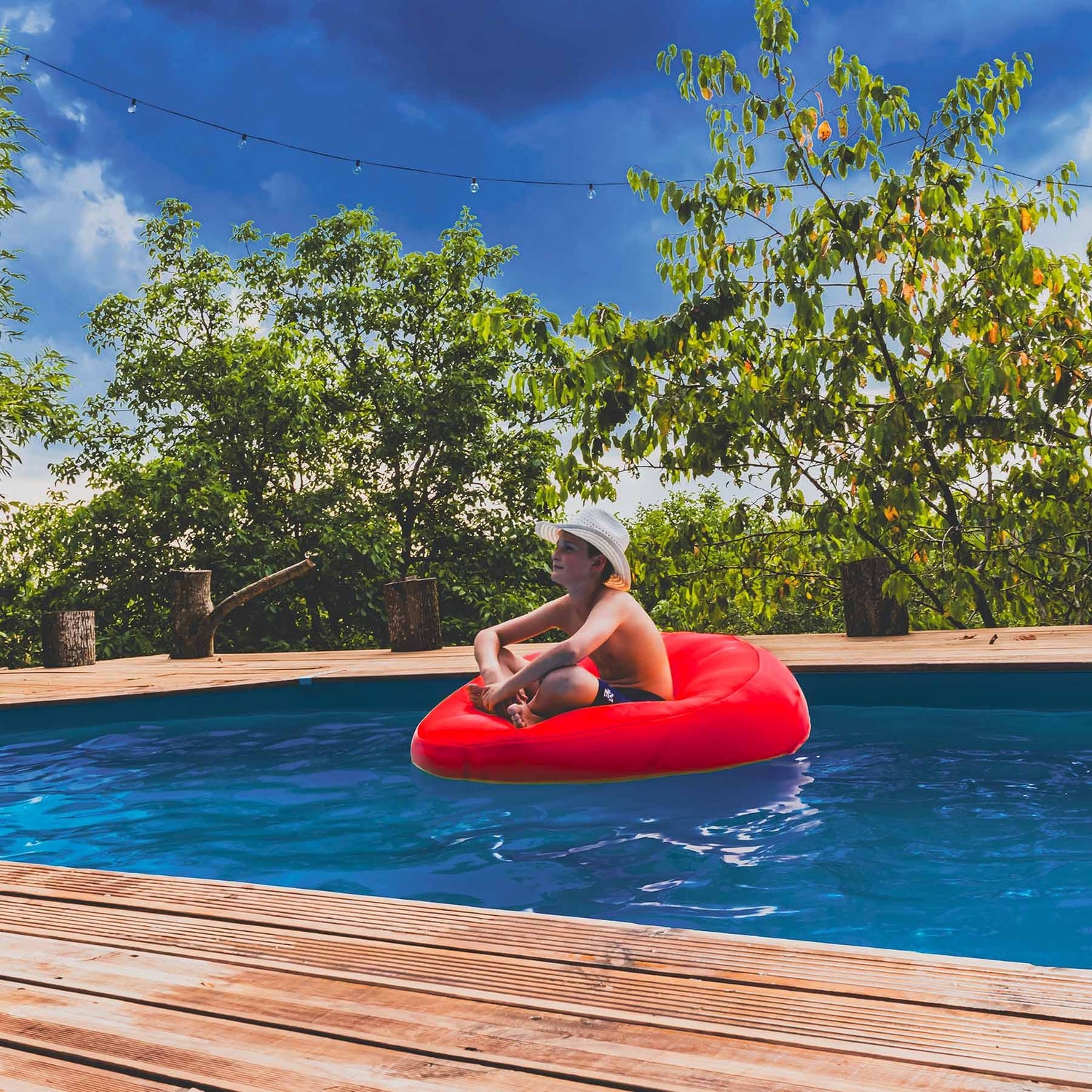 Pouf Rond Piscine Rouge