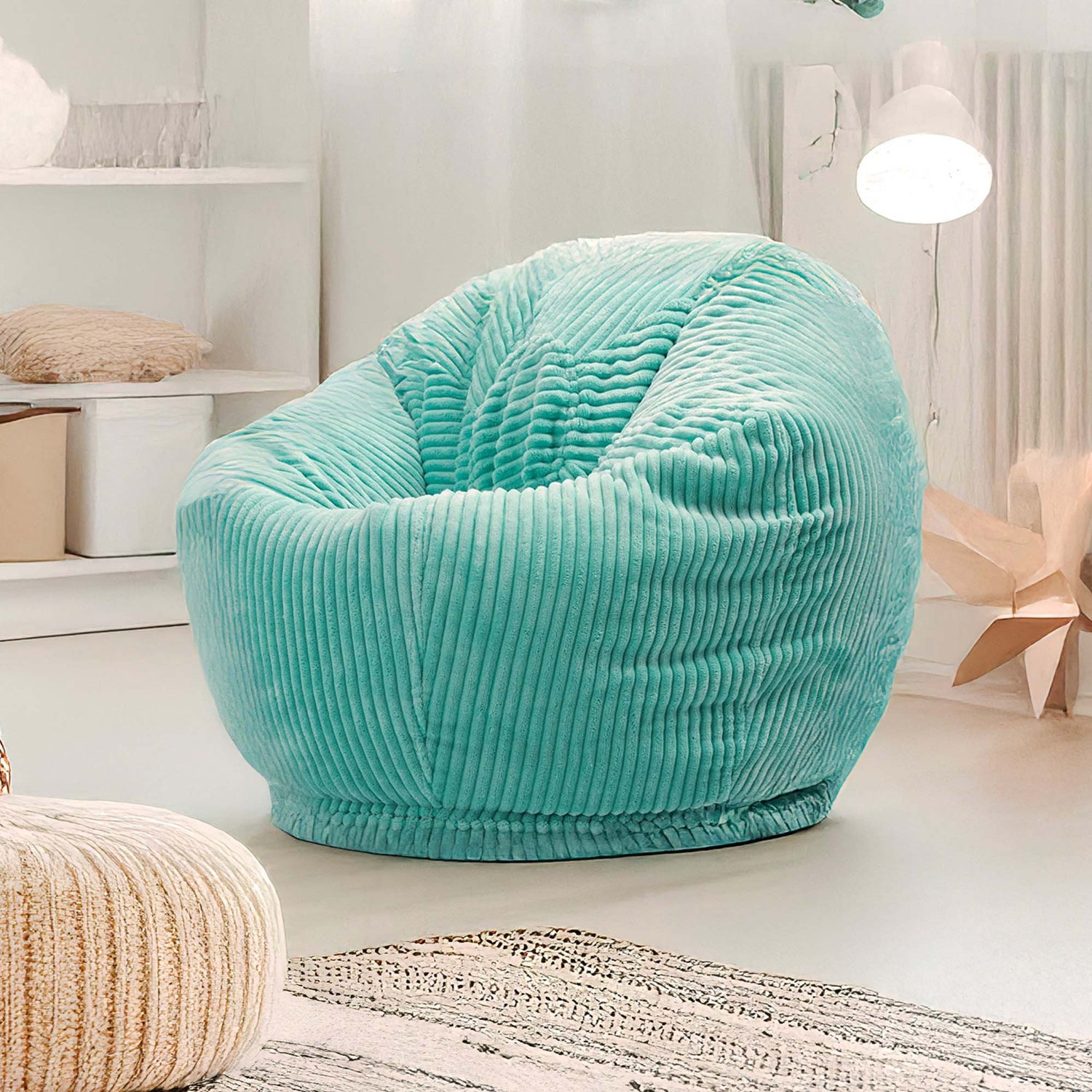 Pouf Poire Enfant Velours Côtelé Turquoise