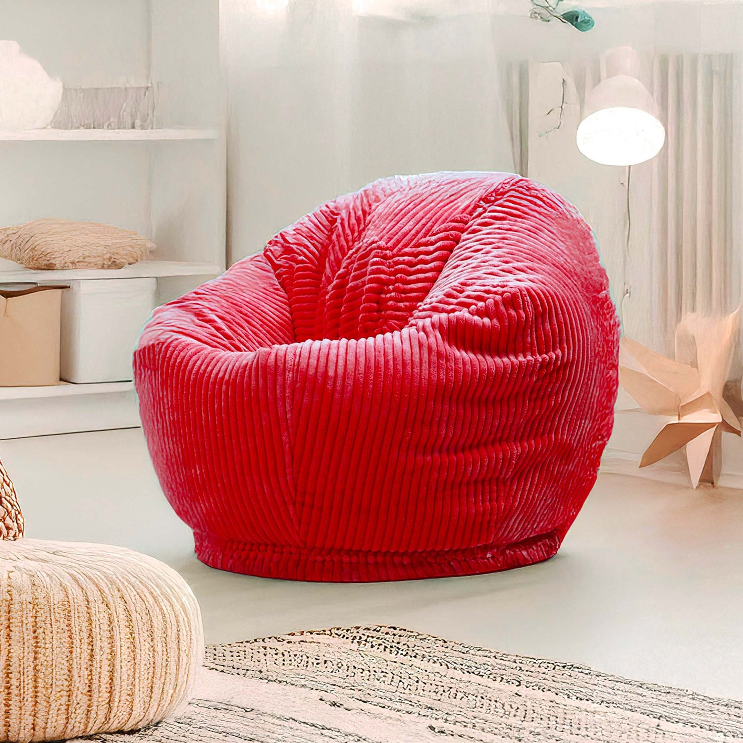Pouf Poire Enfant Velours Côtelé Rouge