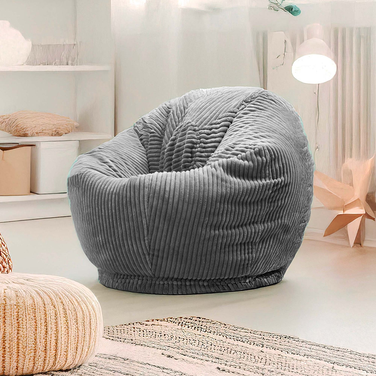 Pouf Poire Enfant Velours Côtelé Gris