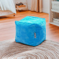 Pouf Cube Velours Côtelé Bleu Ciel