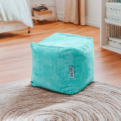 Corduroy Velvet Cube Pouf Turquoise