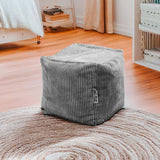 Puff Cubo Terciopelo Canalé Gris