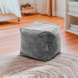 Puff Cubo Terciopelo Canalé Gris