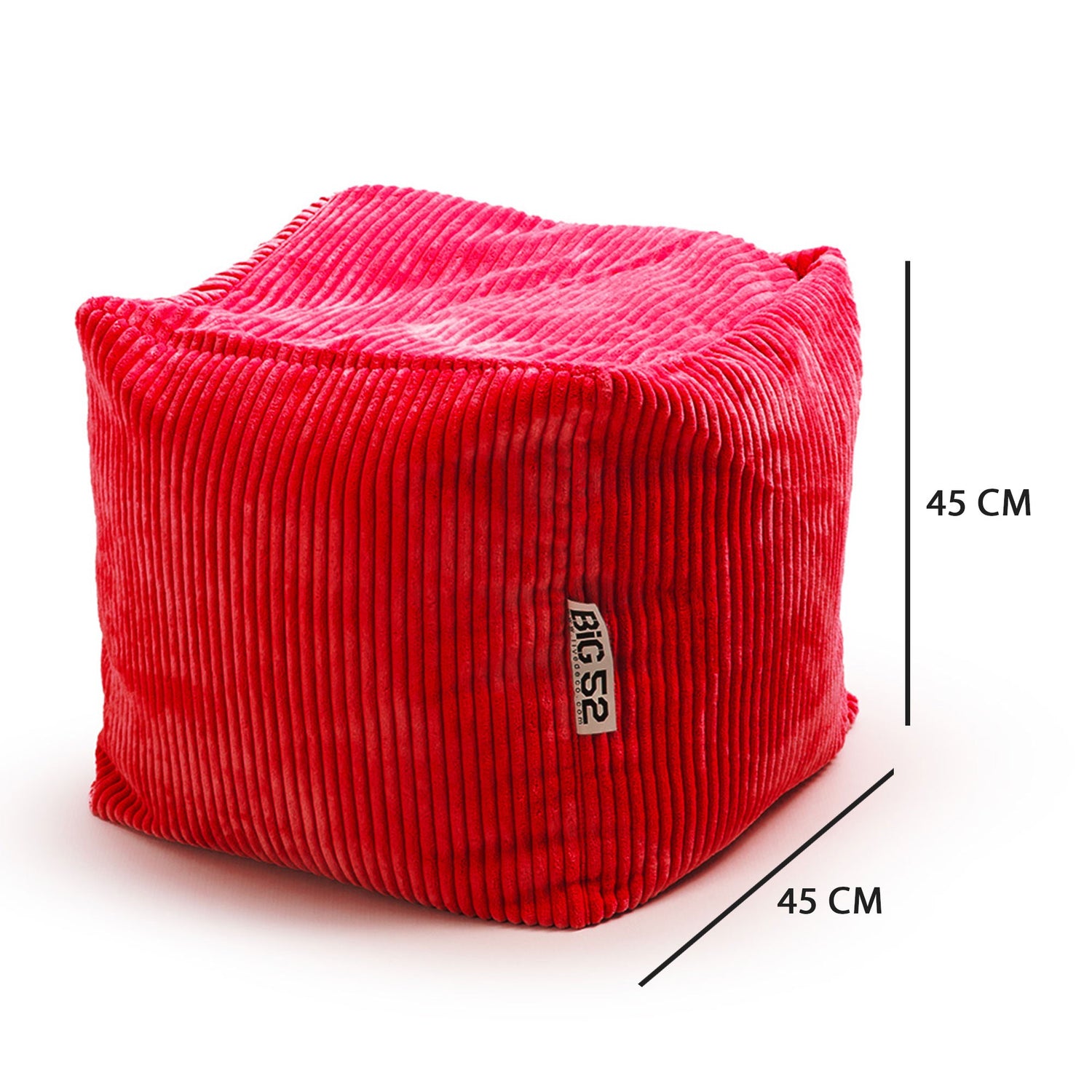 Pouf Cube Velours Côtelé Rouge