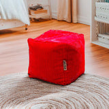 Pouf Cube Velours Côtelé Rouge