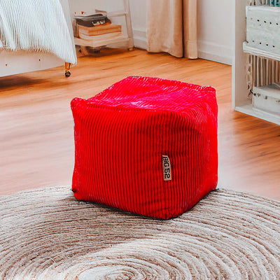 Corduroy Velvet Cube Pouf Red
