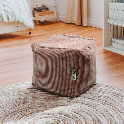 Pouf Cube Velours Côtelé Marron