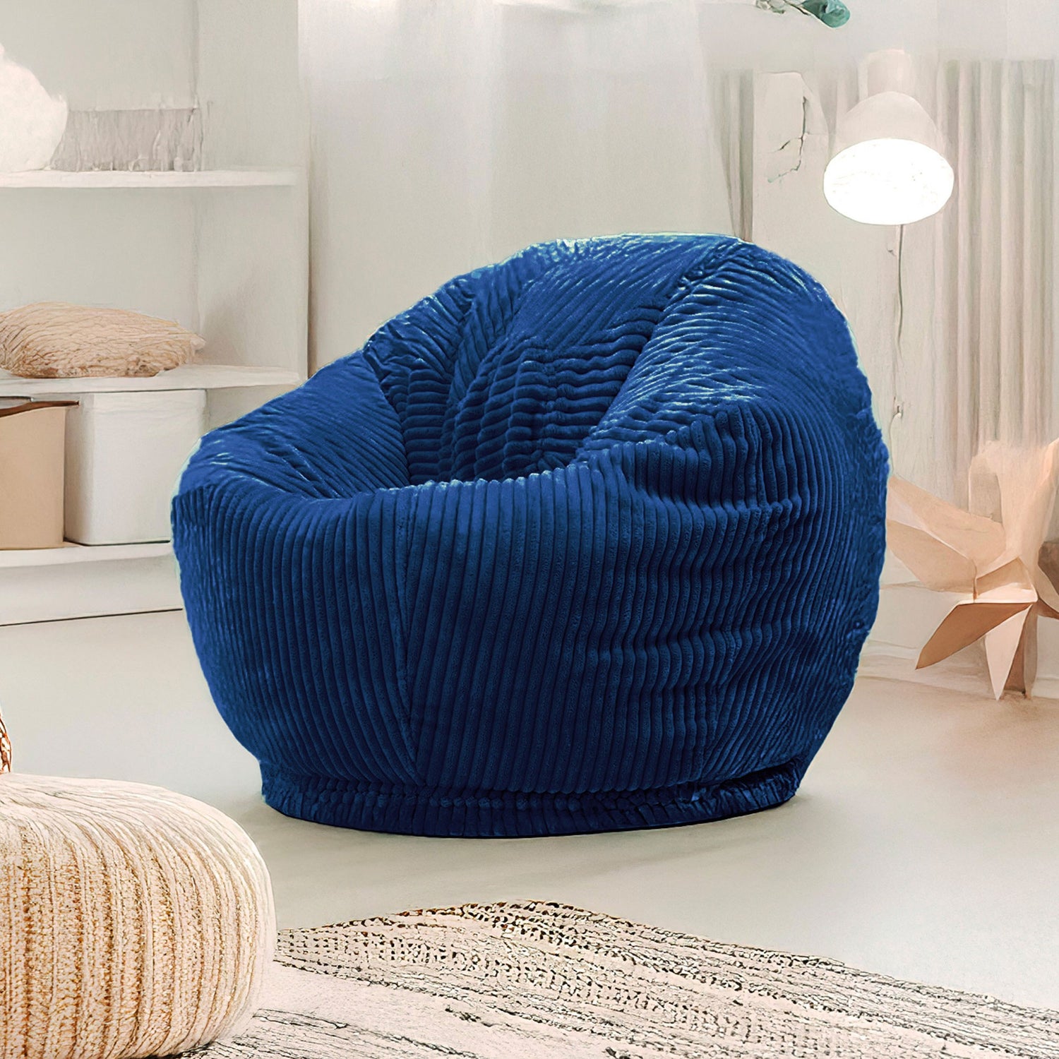 Pouf Poire Enfant Velours Côtelé Bleu Marine