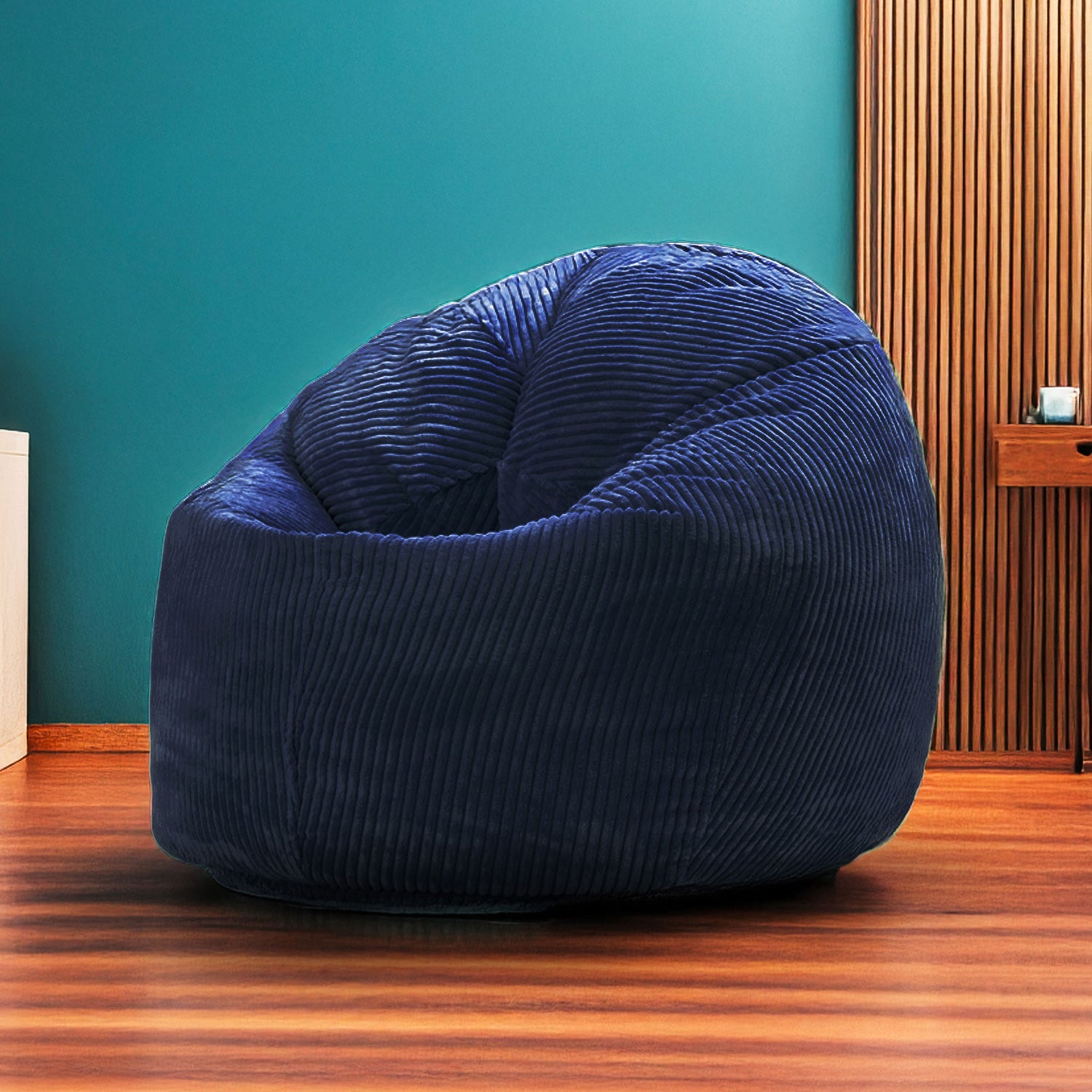 Pouf Poire Velours Côtelé Bleu Marine
