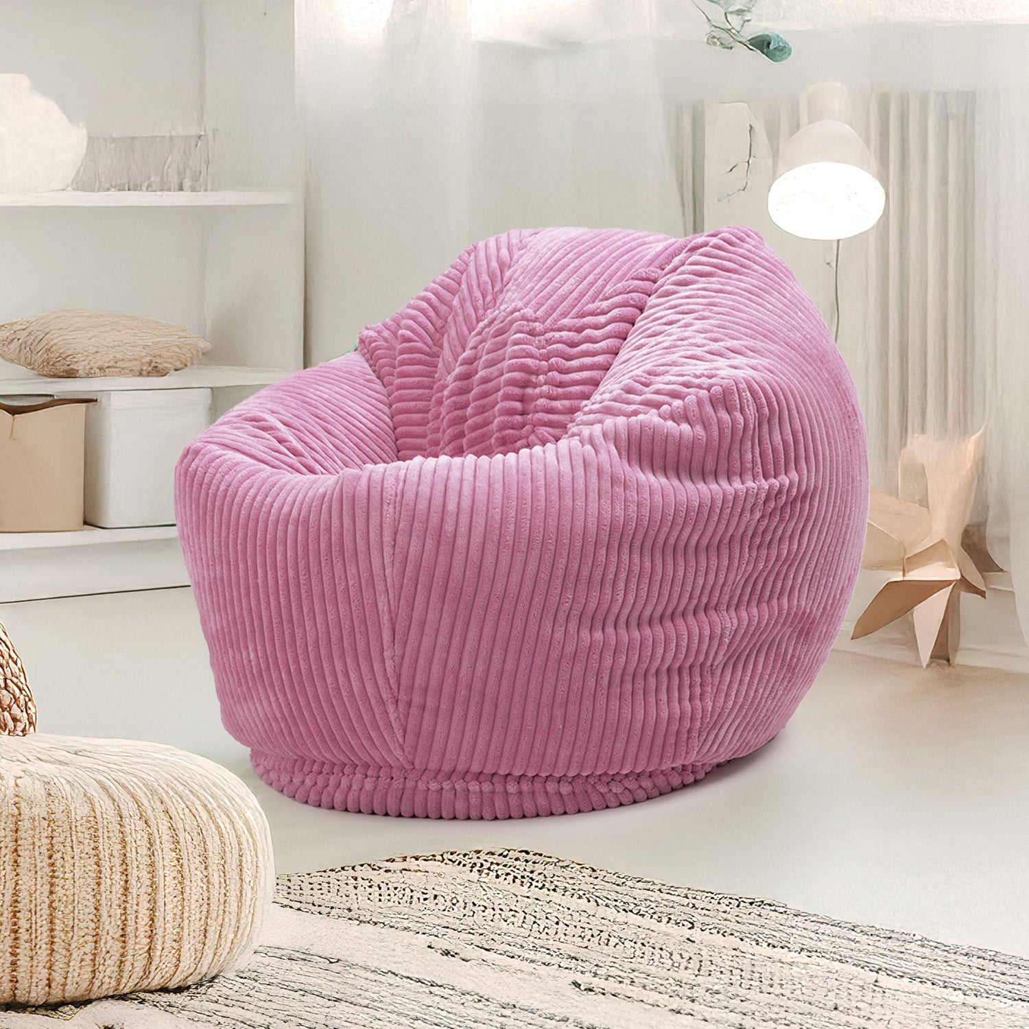 Pouf Poire Enfant Velours Côtelé Rose