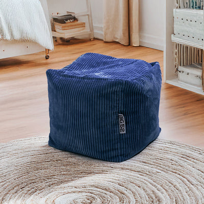 Pouf Cube Velours Côtelé Bleu Marine