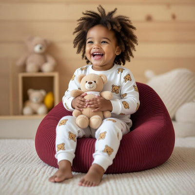 Puf Pera Niño Terciopelo Canalé Cereza