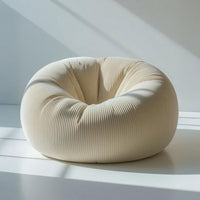 Pouf Géant Rond XXL Velours Côtelé Beige