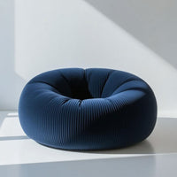 Pouf Géant Rond XXL Velours Côtelé Bleu Marine