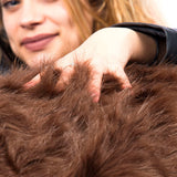 Empty Cover Round Pouf XXL Long Hair Fur Brown