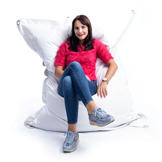 Weißer Außenpouf IRON RAW